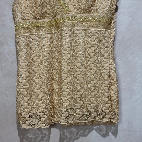 Vintage Y2K Babydoll Lace Top Champagne Gold Sequins Large Holiday NYE Fairycore - Picture 3 of 13
